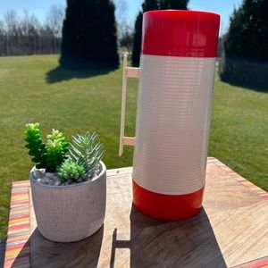 Vtg 1970's Red Aladdin Hy-lo Wide Mouth Thermos Bottle With Handle